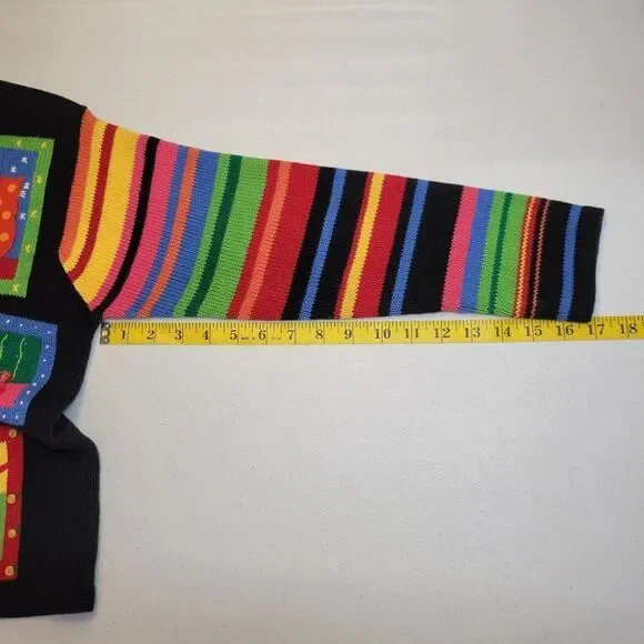 Susan Bristol Colorful Cat Pattern Women's Sweater Cardigan Y2K Patchwork - Picture 13 of 14